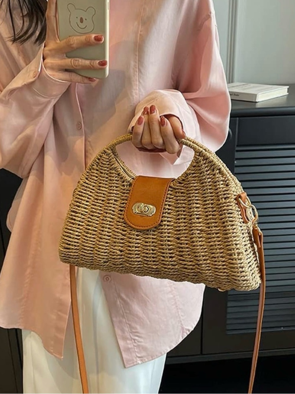 Woven Straw Top-Handle Crossbody Bag - Picture 4 of 7